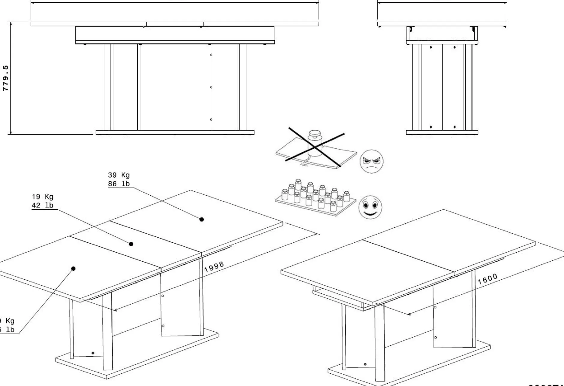 Ausziehbarer Esstisch Oskar - 160>200x90cm - Eiche Dekor/schwarz