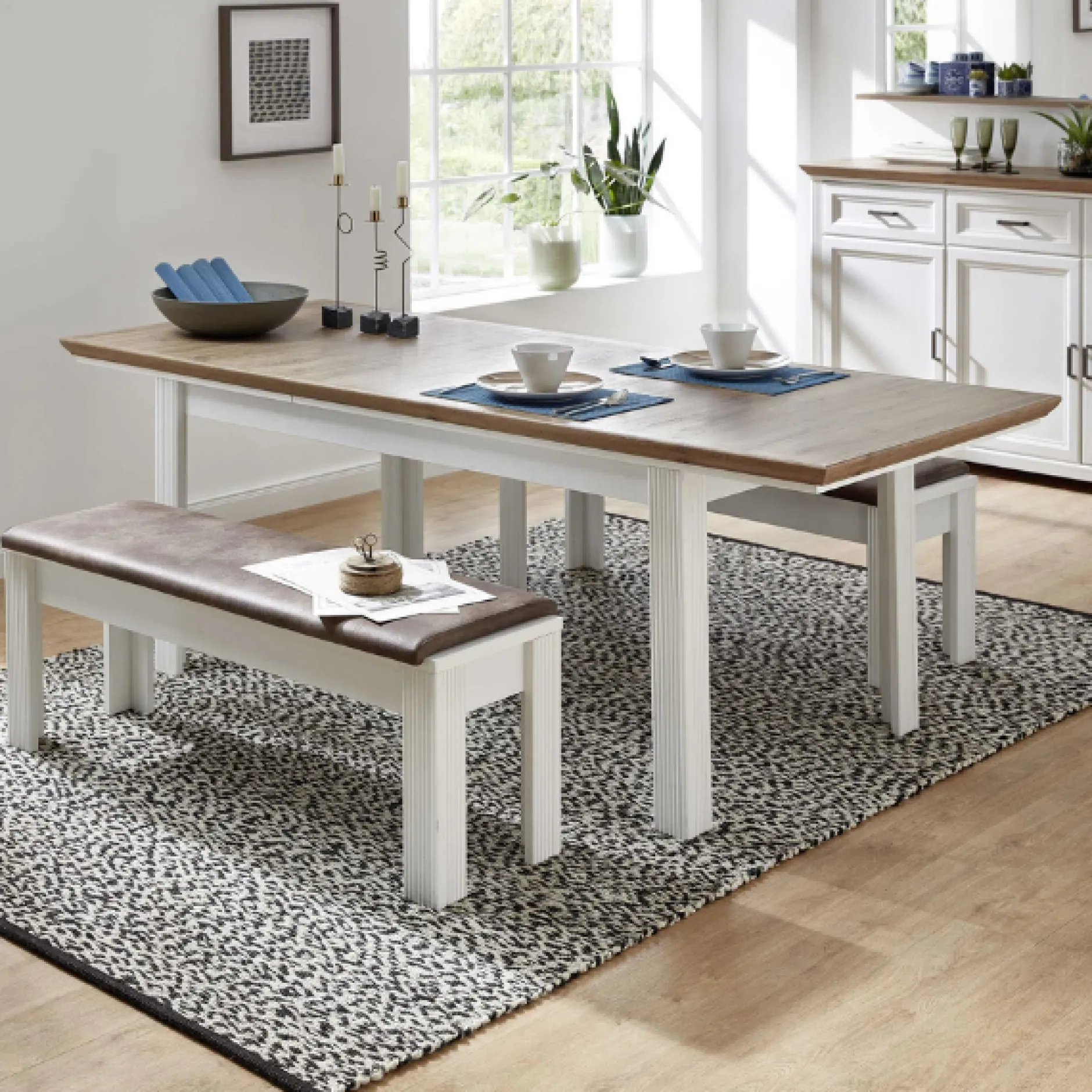 Ausziehbarer Esstisch Samine 90x160/220 - weiß/Eiche