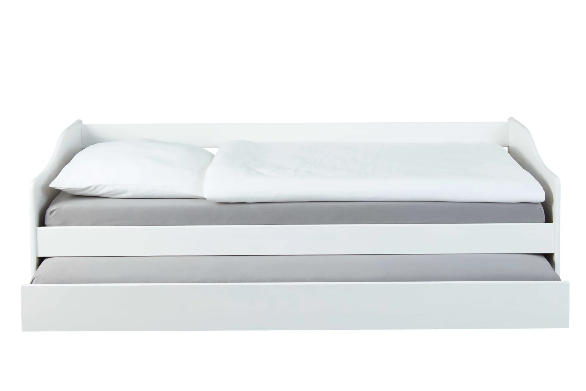 Ausziehbares Bett Leonie | 207 x 96,5 x 62 cm | 100% Melamin beschichtet | Farbe: Weiß