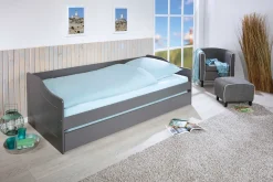 Ausziehbares Bett Leonie | 207 x 96,5 x 62 cm | 100% Melamin beschichtet | Farbe: Dunkelgrau