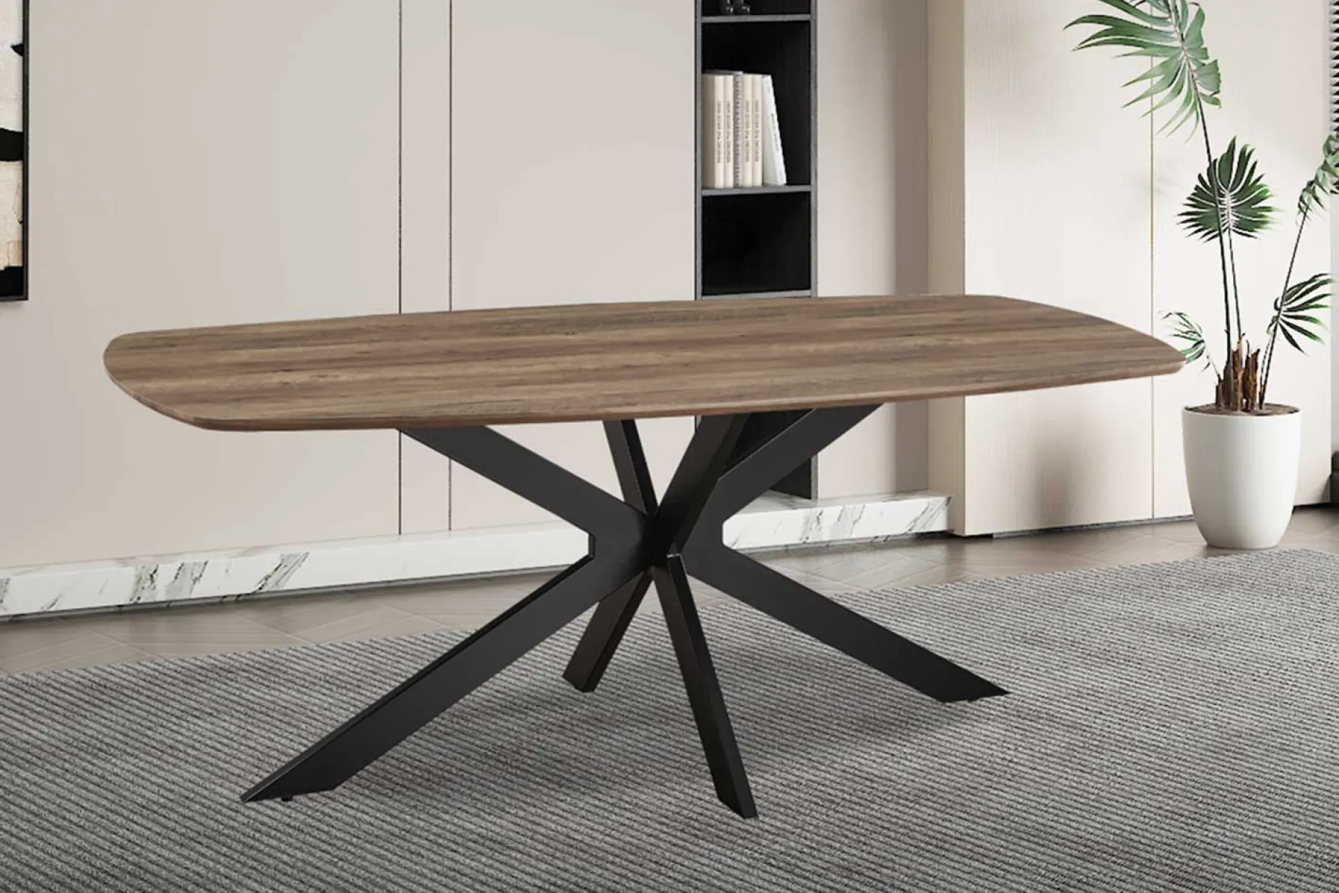 Aziz 200 cm Dänischer Ovaltisch mit Mango-Dekor | Metallbeine, MDF-Platte, ABS-Kante | H76 x B200 x T100 cm - 25mm