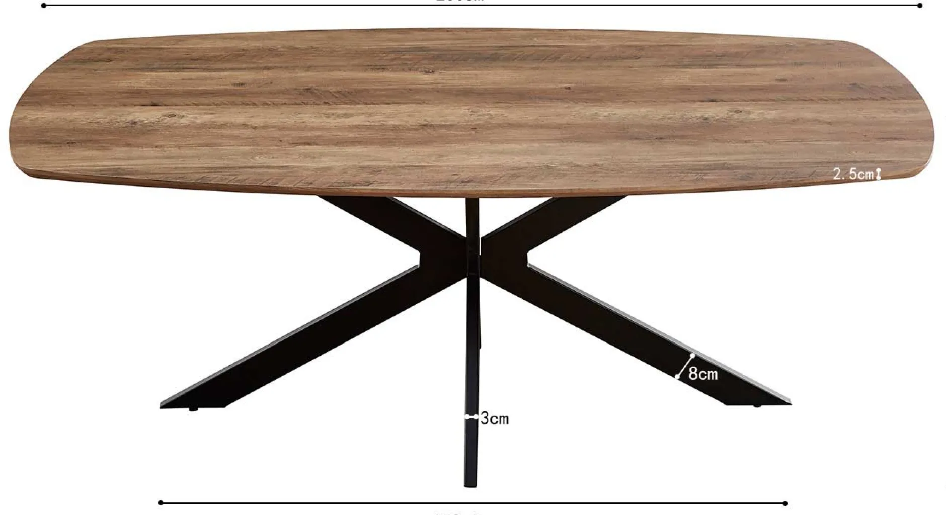 Aziz 200 cm Dänischer Ovaltisch mit Mango-Dekor | Metallbeine, MDF-Platte, ABS-Kante | H76 x B200 x T100 cm - 25mm