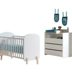Babybett 60x120 cm und Wickeltisch mit Windelbrett-weiß