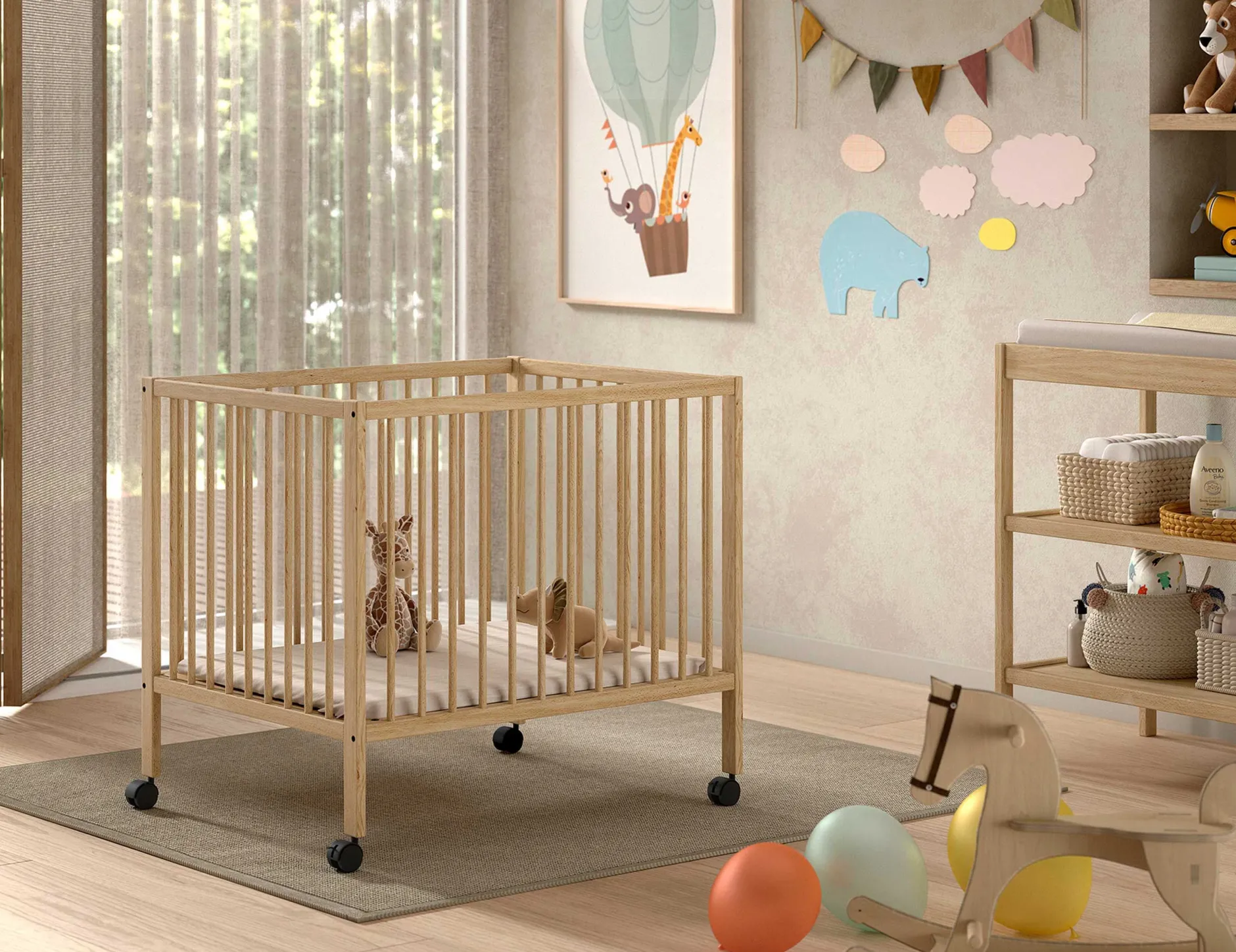 Babypark Dino | 95 x 75 cm | verstellbar | Massivholz Buche