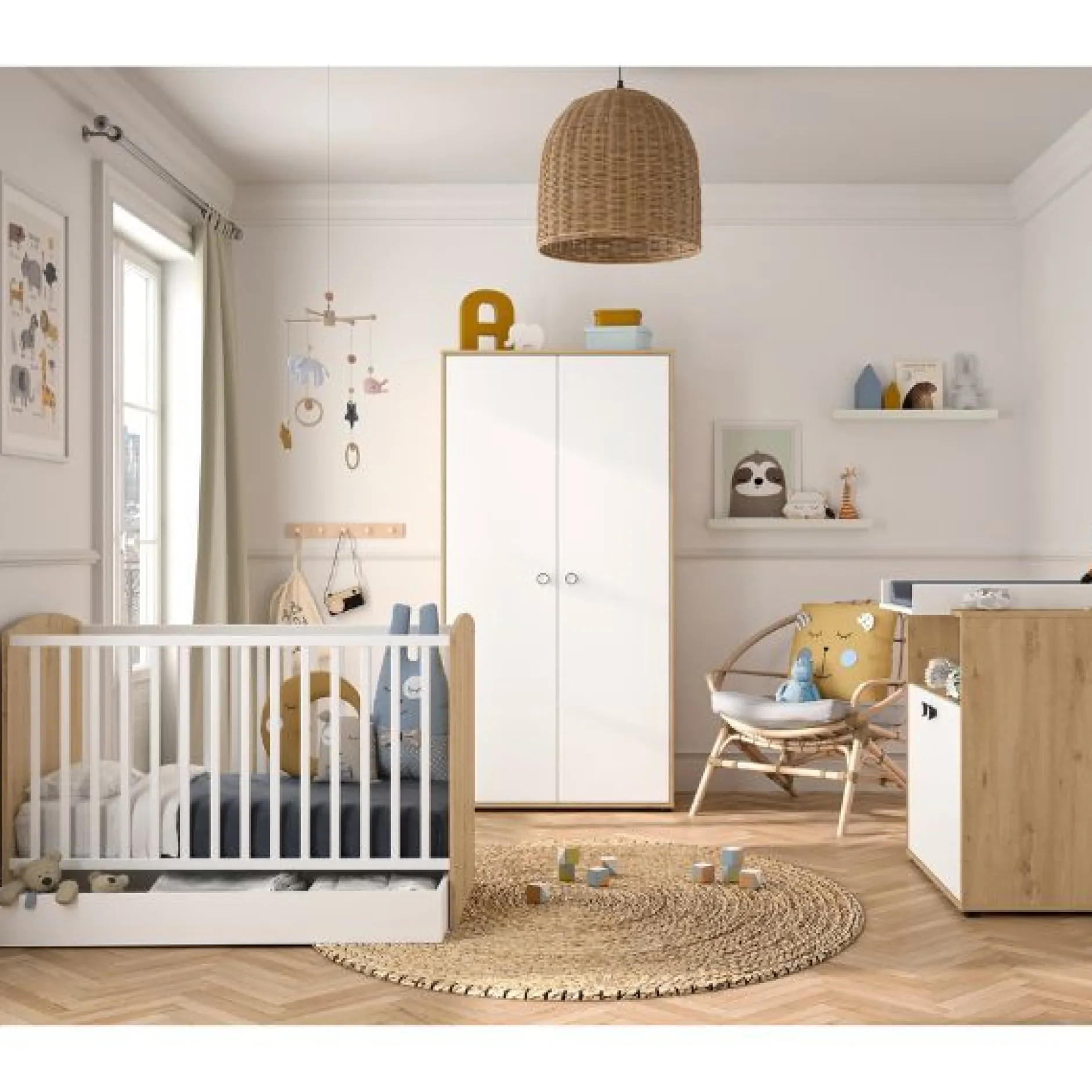 Baby- und Kleinkindzimmer-Set Arthur | Anzuchtbett, Kleiderschrank, Kommode | Bettkasten nicht enthalten | Artisan Oak Design