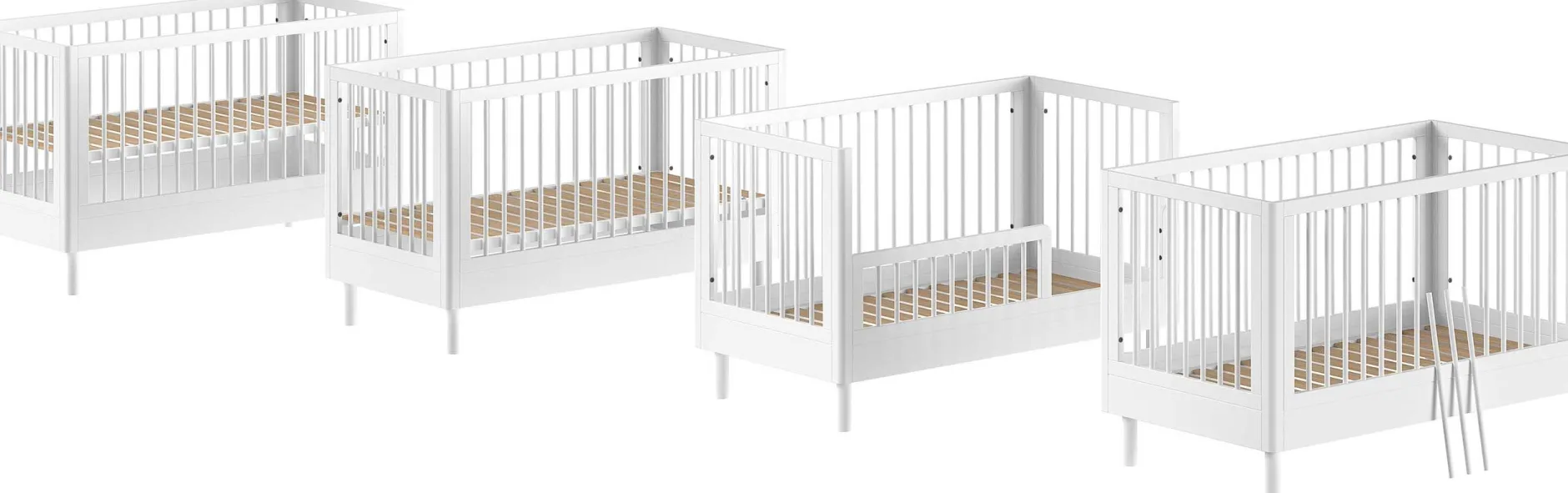 Babyzimmer Forrest: Babybett 70x140cm, Wickeltisch mit Wickelbrett, Kleiderschrank - Weißbuche