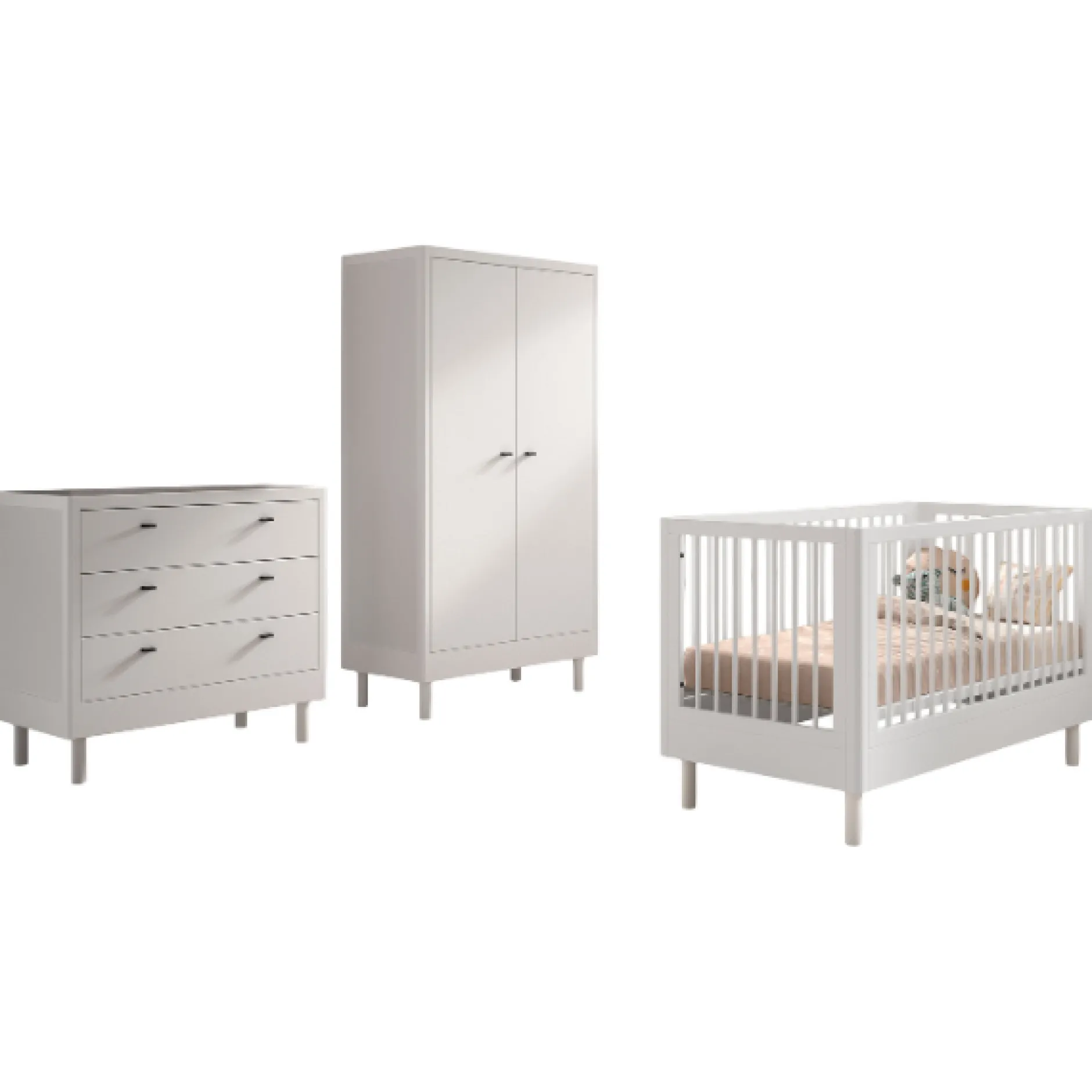 Babyzimmer Forrest: Babybett 70x140cm, Kommode, Kleiderschrank - Weißbuche