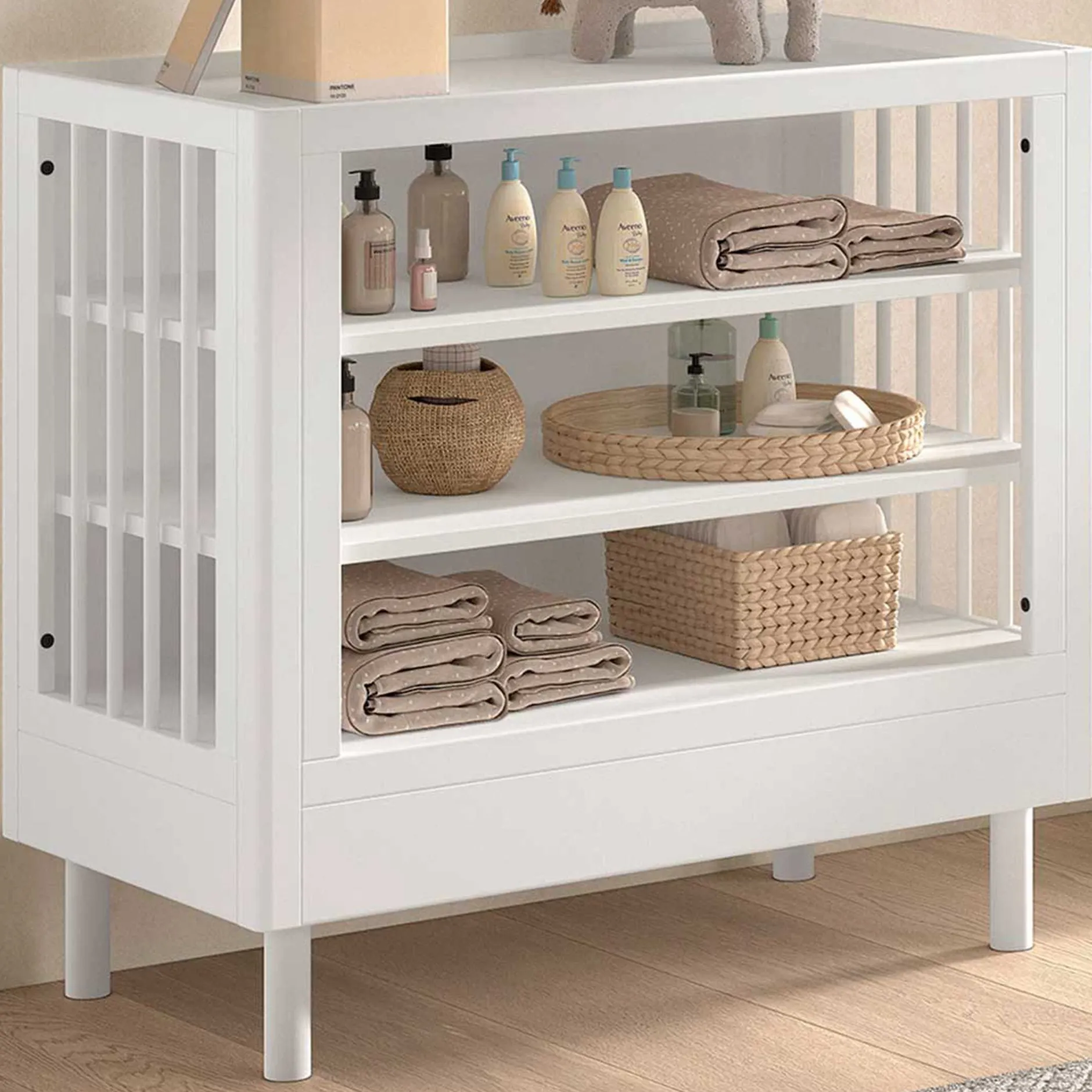 Babyzimmer Forrest: Babybett 60x120cm, Wickeltisch, Kleiderschrank - Weißbuche
