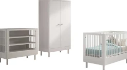 Babyzimmer Forrest: Babybett 60x120cm, Wickeltisch, Kleiderschrank - Weißbuche