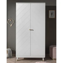 Babyzimmer-Set Billy - Zweitüriger Kleiderschrank, Kommode, Wickeltisch & Babybett - Grün/Weiß