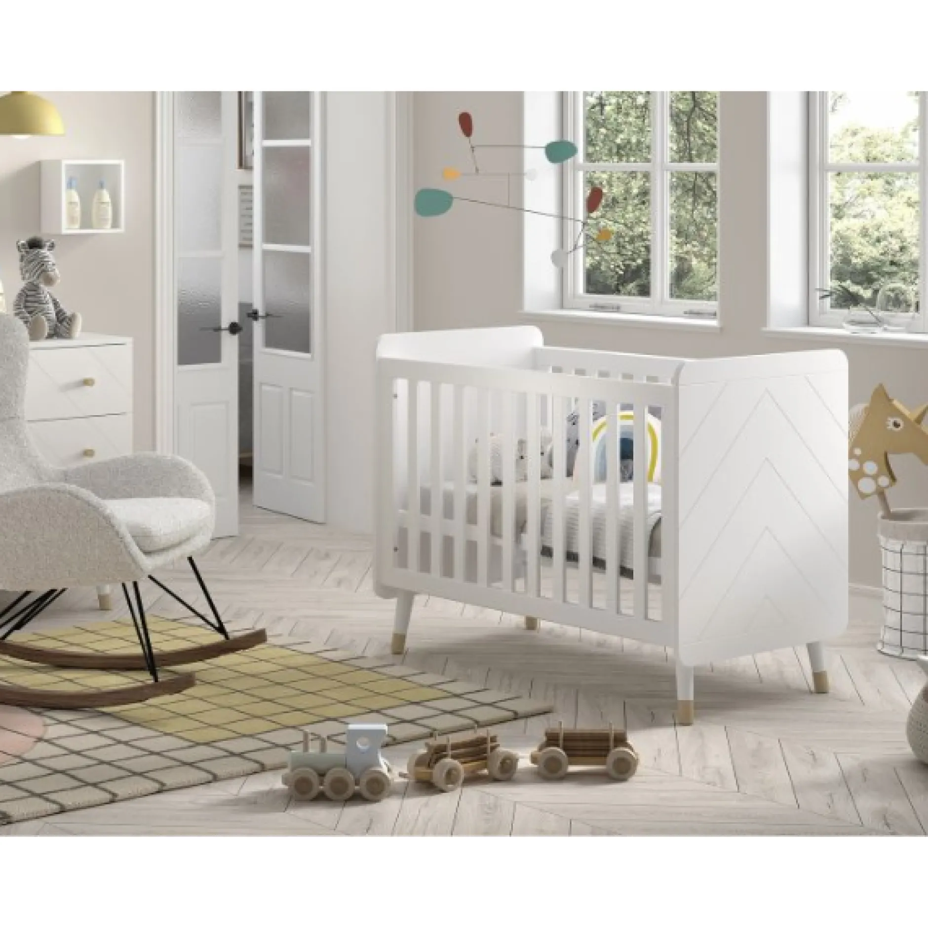 Babyzimmer-Set Billy - Zweitüriger Kleiderschrank, Kommode, Wickeltisch & Babybett - MDF/Weiß