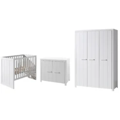 Babyzimmer-Set Erik - Zweitüriger Kleiderschrank, Kommode, Wickeltisch & Babybett - MDF/Weiß