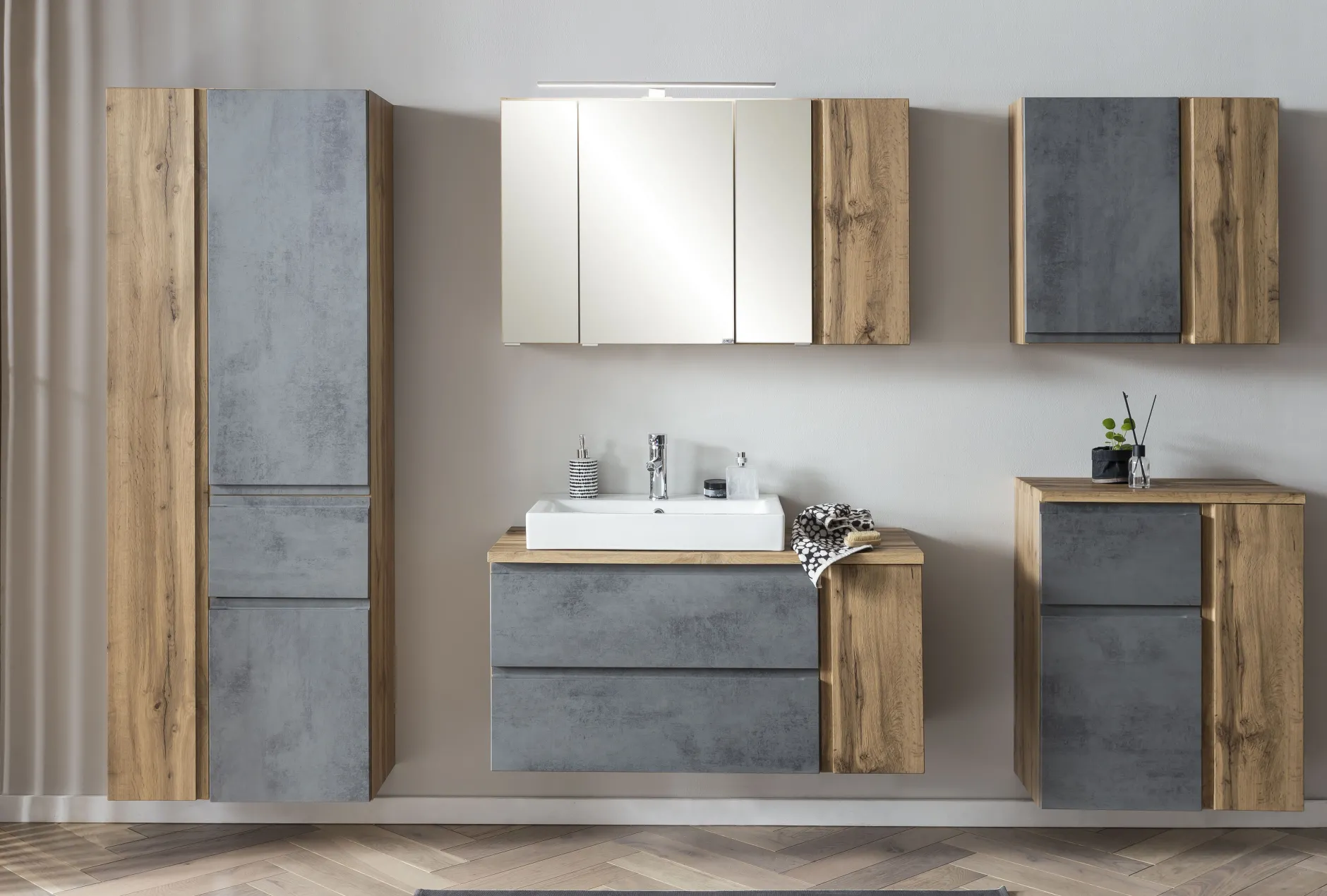 Badezimmer Anrichte Varese | 65 x 35 x 64 cm | Farbe Beton