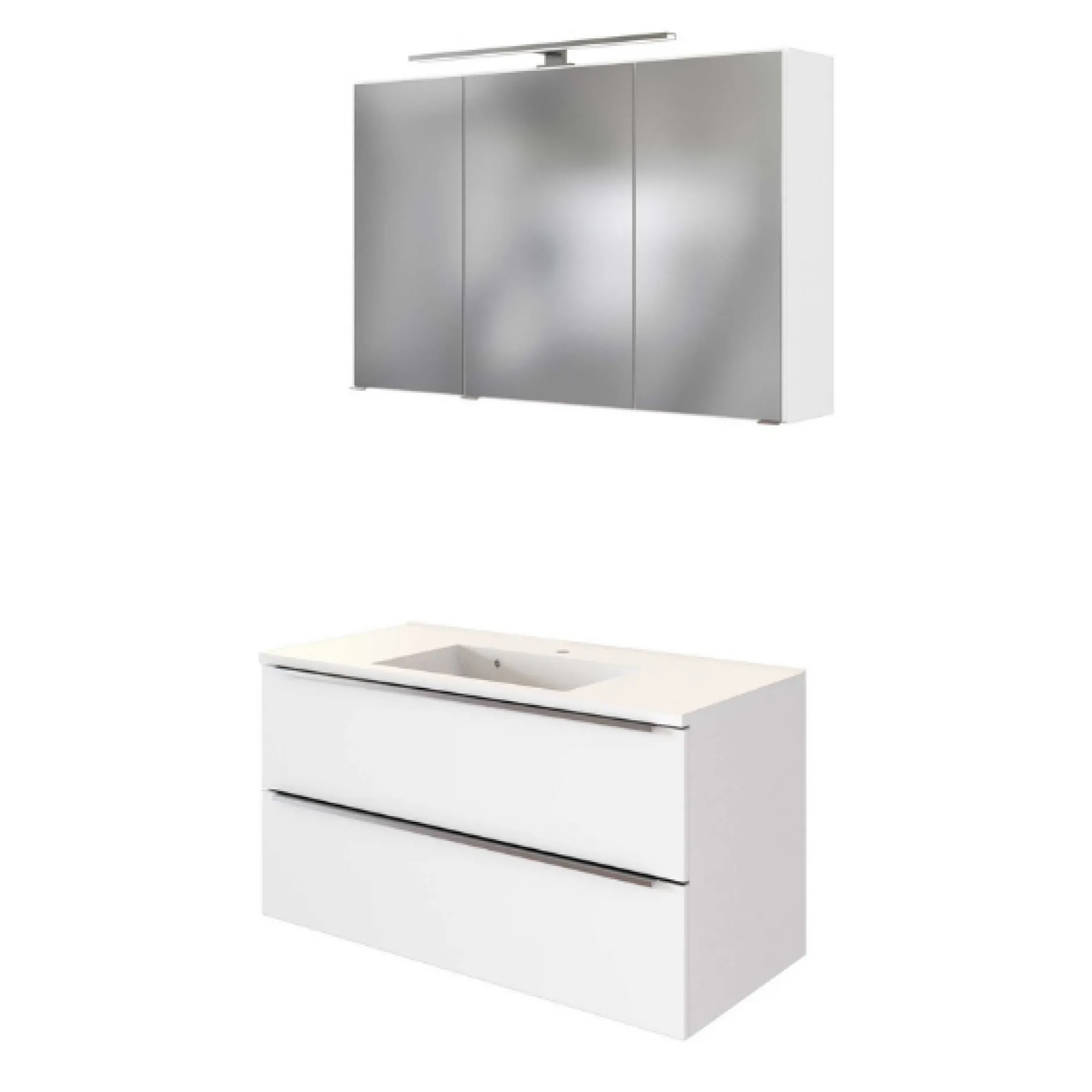 Badezimmerkombination Hansen 2 Waschbecken und Spiegelschrank 100cm - weiß
