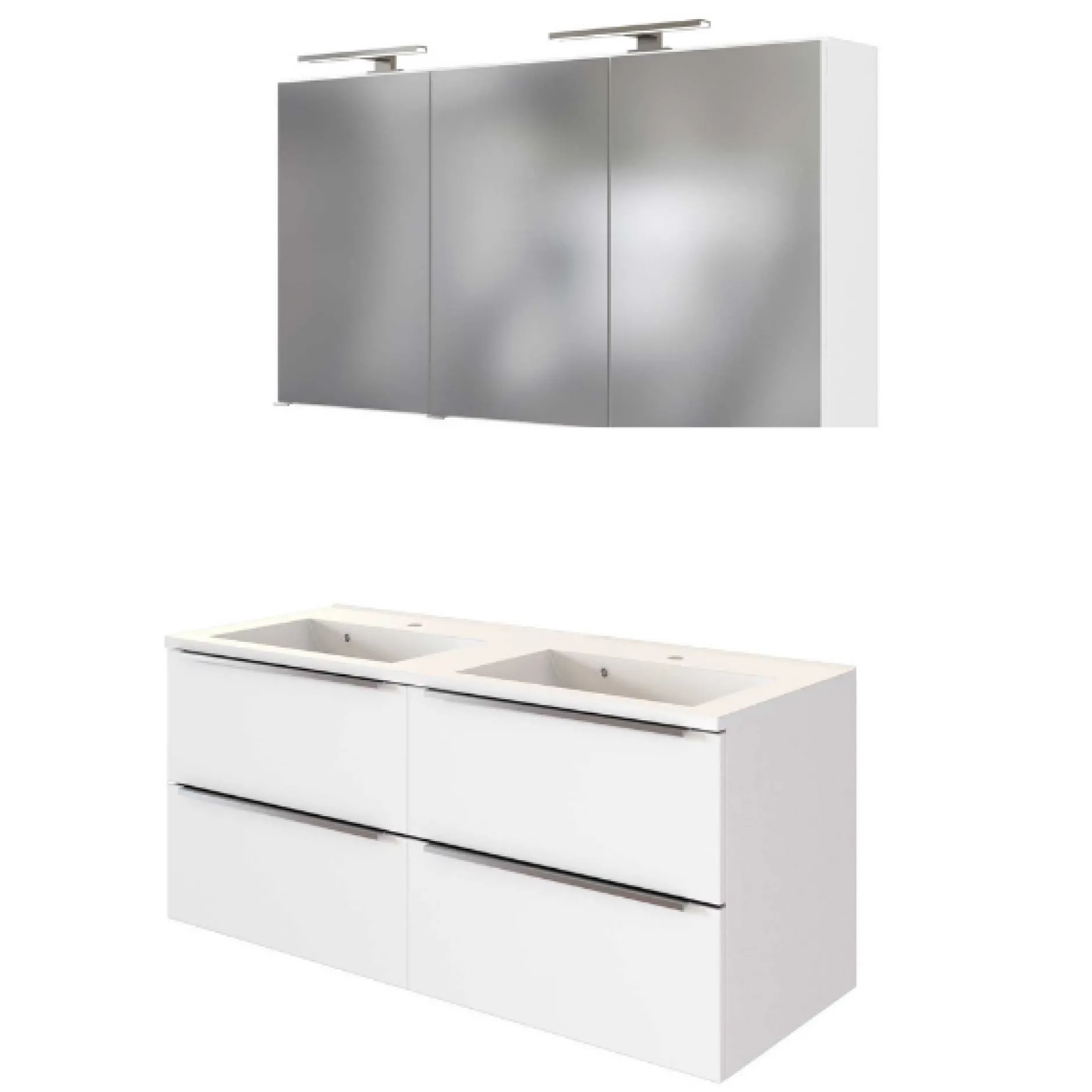 Badezimmerkombination Hansen 3 Waschbecken und Spiegelschrank 120cm - weiß
