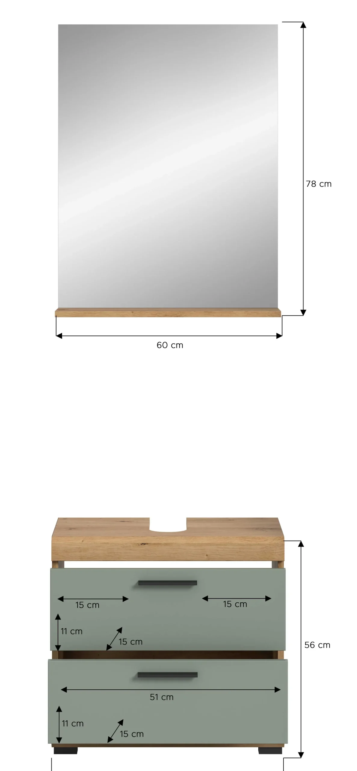 Badezimmerkombination Scout Xonox - Sagegrün & Artisan Eiche - 60x191x34 cm