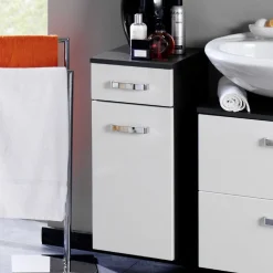 Badezimmerschrank Bobbi 30cm 1 Schublade und 1 Tür - graphit/hochglanz-weiß