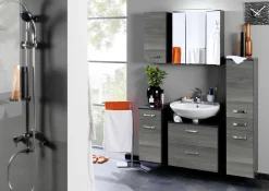 Badezimmerschrank Bobbi 30cm 1 Schublade und 1 Tür - graphit/graue Eiche