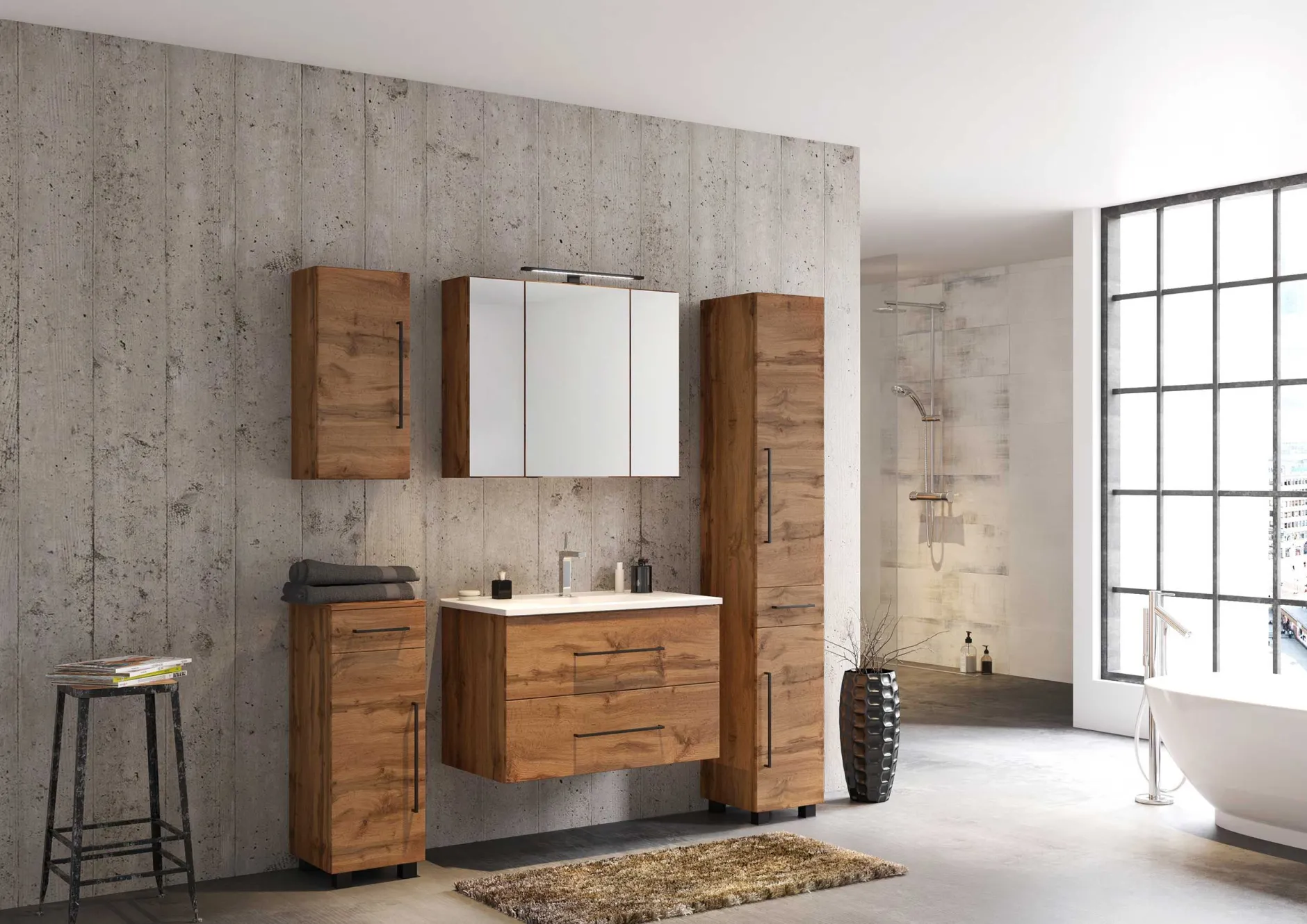 Badezimmerschrank Dusan 30 cm mit 1 Tür und 1 Schublade - wotan Eiche Dekor