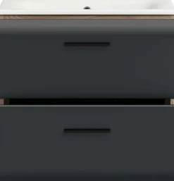 Badezimmerschrank Ice Xonox - mit Keramikwaschbecken - 60x55x46 cm - Mattschwarz & Nox Oak