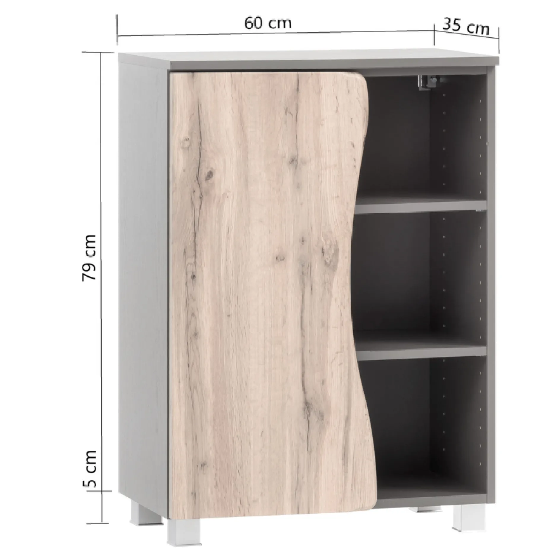 Badezimmerschrank Karan 60cm 1 Tür - Eiche/anthrazit
