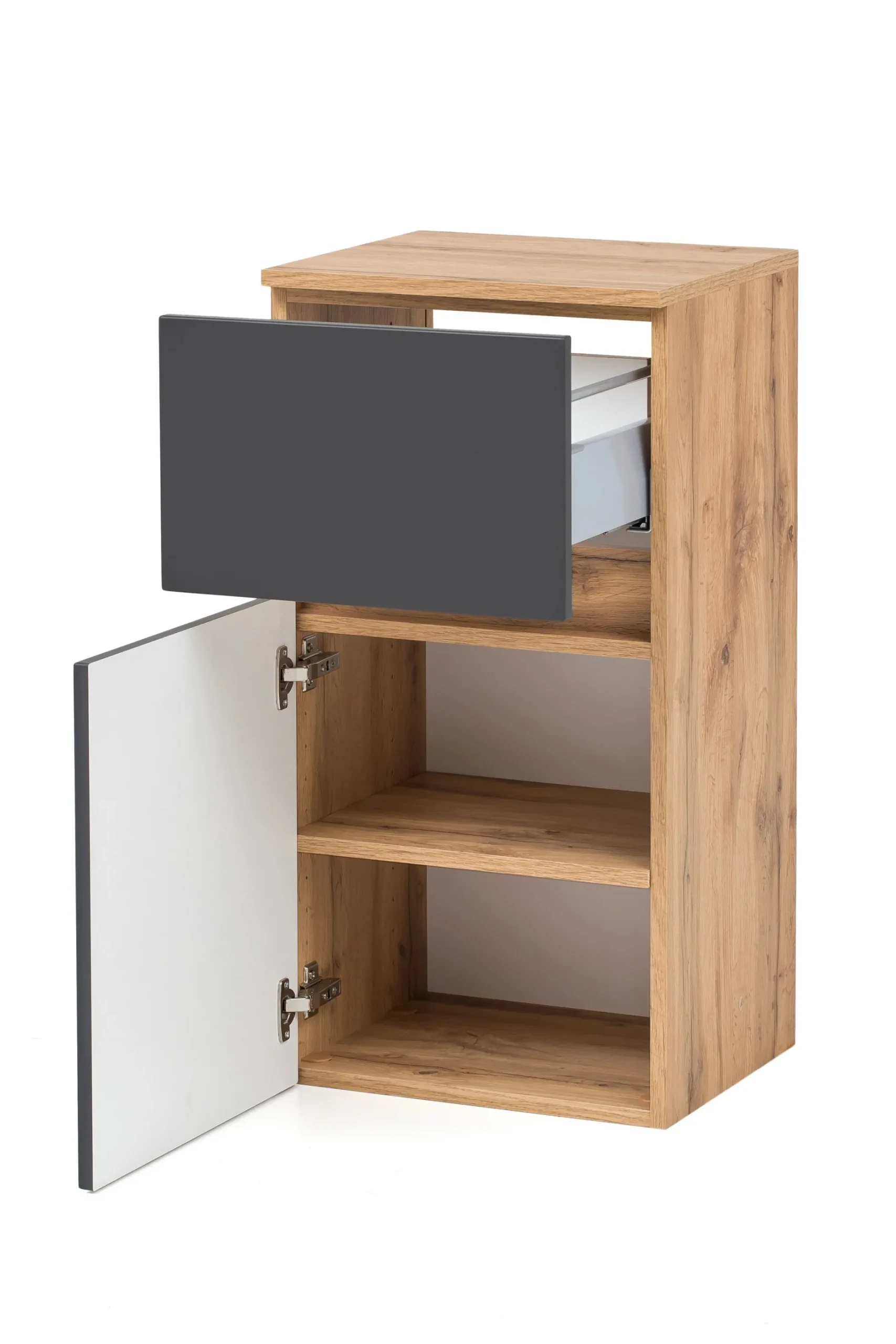 Badezimmerschrank Kornel/Luna 40cm 1 Tür und 1 Schublade - Eiche/mattgrau