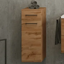 Badezimmerschrank Malvo 30cm 1 Tür und 1 Schublade - Eiche/schwarz