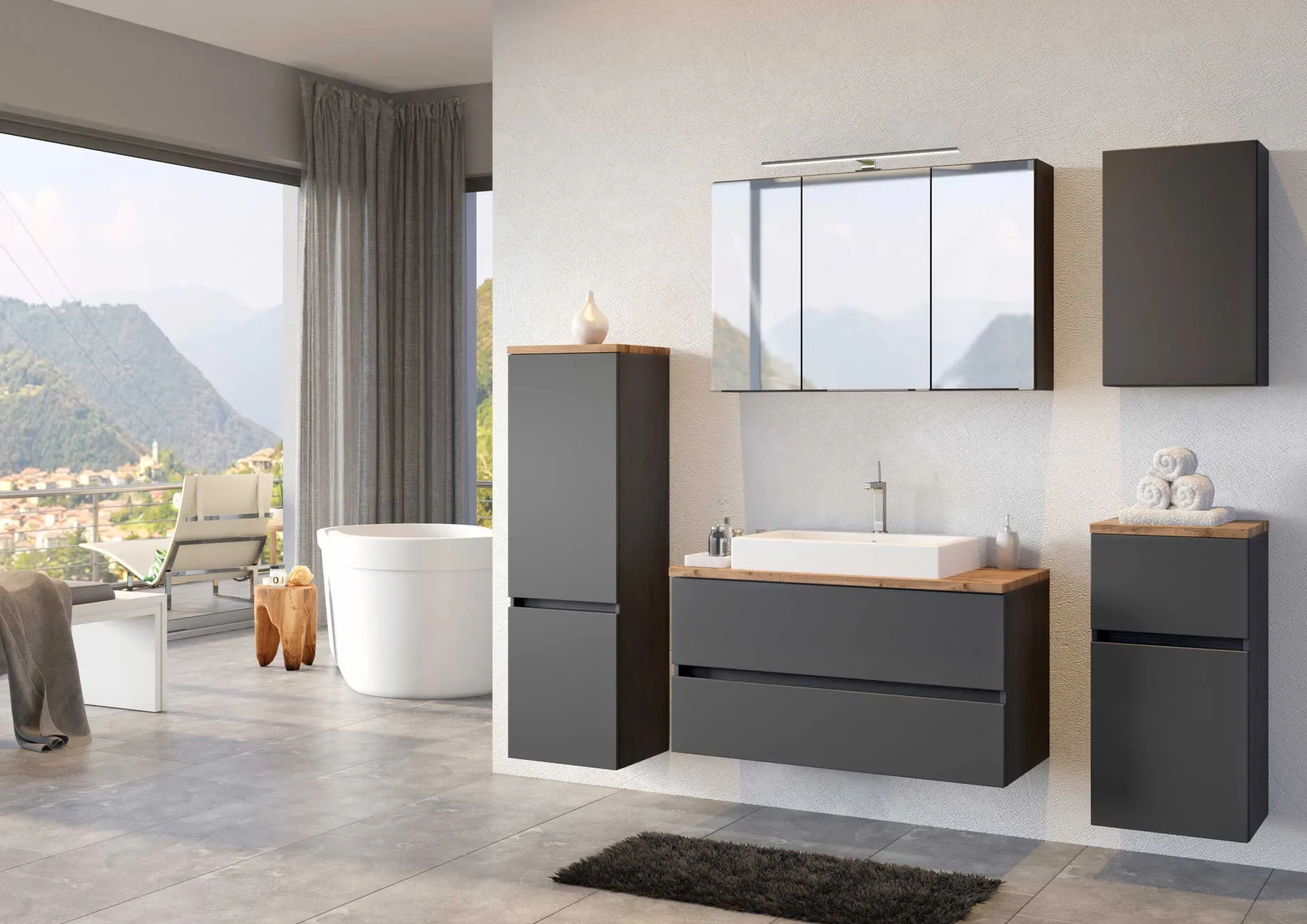 Badezimmerschrank Pisca 40cm 1 Tür und 1 Schublade - graphit