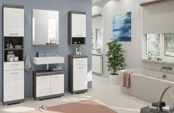 Badezimmerschrank Scout Xonox – Smoke Silver/Weiß Hochglanz – 60x56x34 cm