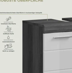 Badezimmerschrank Scout Xonox – Smoke Silver/Weiß Hochglanz – 60x56x34 cm