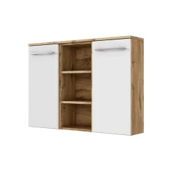 Badezimmerschrank Sefa 90cm 2 Türen - Eiche/Weiß