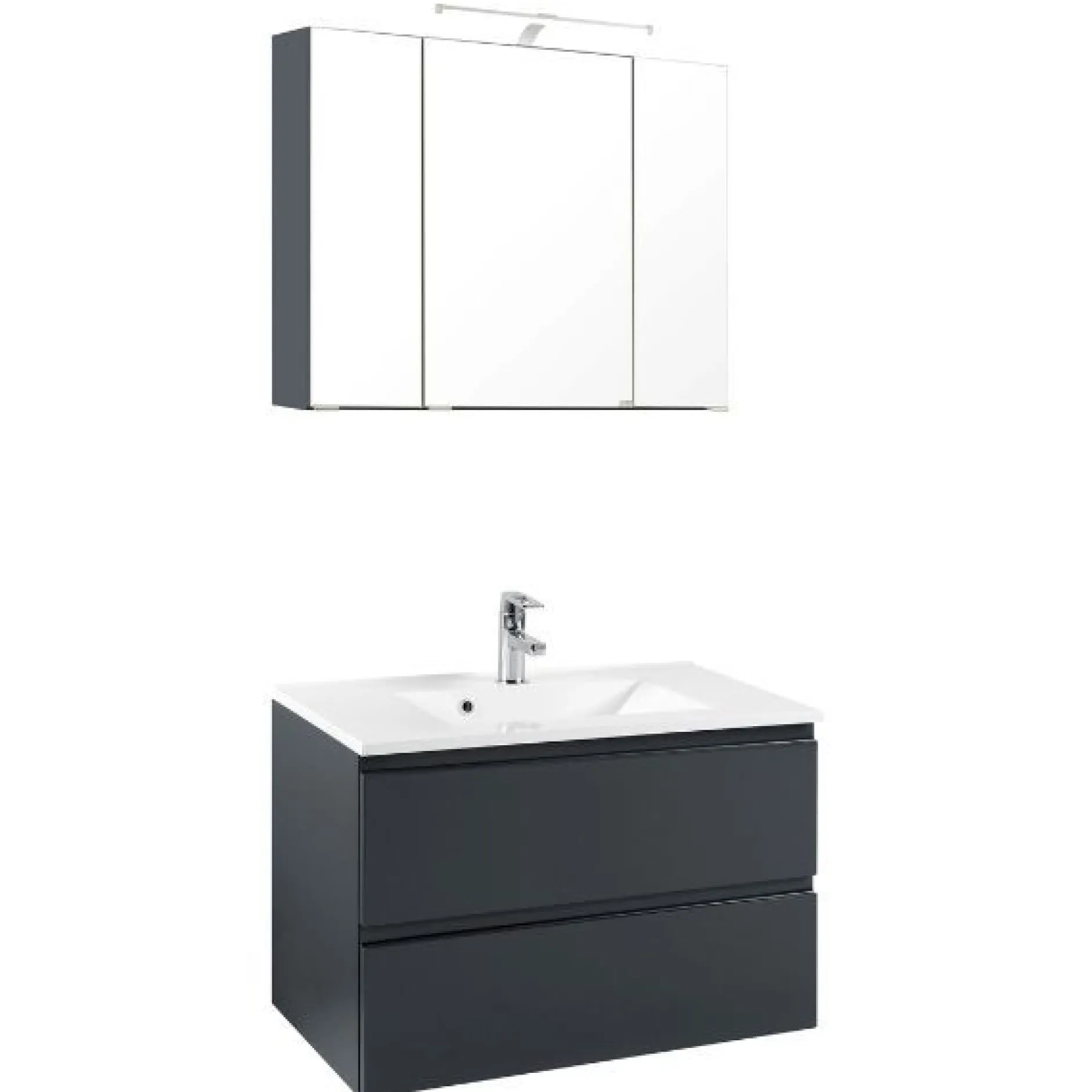 Badezimmerset Cardiff | Waschtisch und Spiegelschrank mit Beleuchtung | Grau