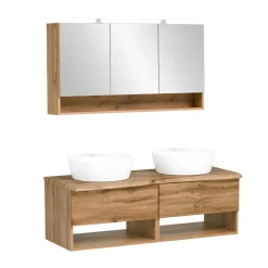 Badezimmerset Kaprun | Doppelwaschtisch und Spiegelschrank mit Beleuchtung | Wotan Oak