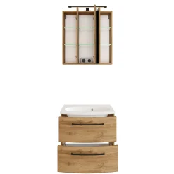 Badezimmerset Manchester | Waschbeckenschrank und Spiegelschrank mit Beleuchtung | Wotan Eiche Design