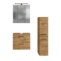 Badezimmerset Manchester | Waschtischschrank, Spiegelschrank, Säulenschrank | Wotan Eiche Design