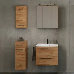 Badezimmerset Manchester | Waschtischschrank, Spiegelschrank, Hängeschrank, Beistellschrank | Wotan Oak Design