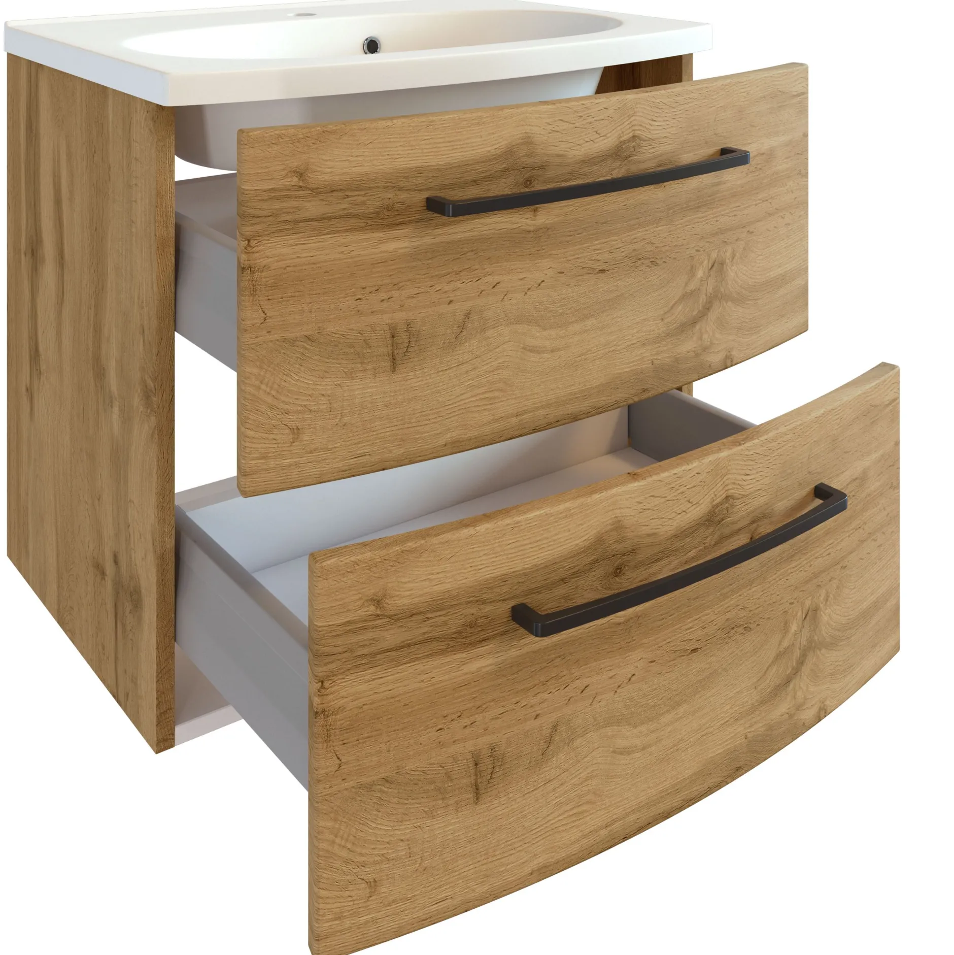 Badezimmerset Manchester | Waschtischschrank, Spiegelschrank, Hängeschrank, Beistellschrank | Wotan Oak Design