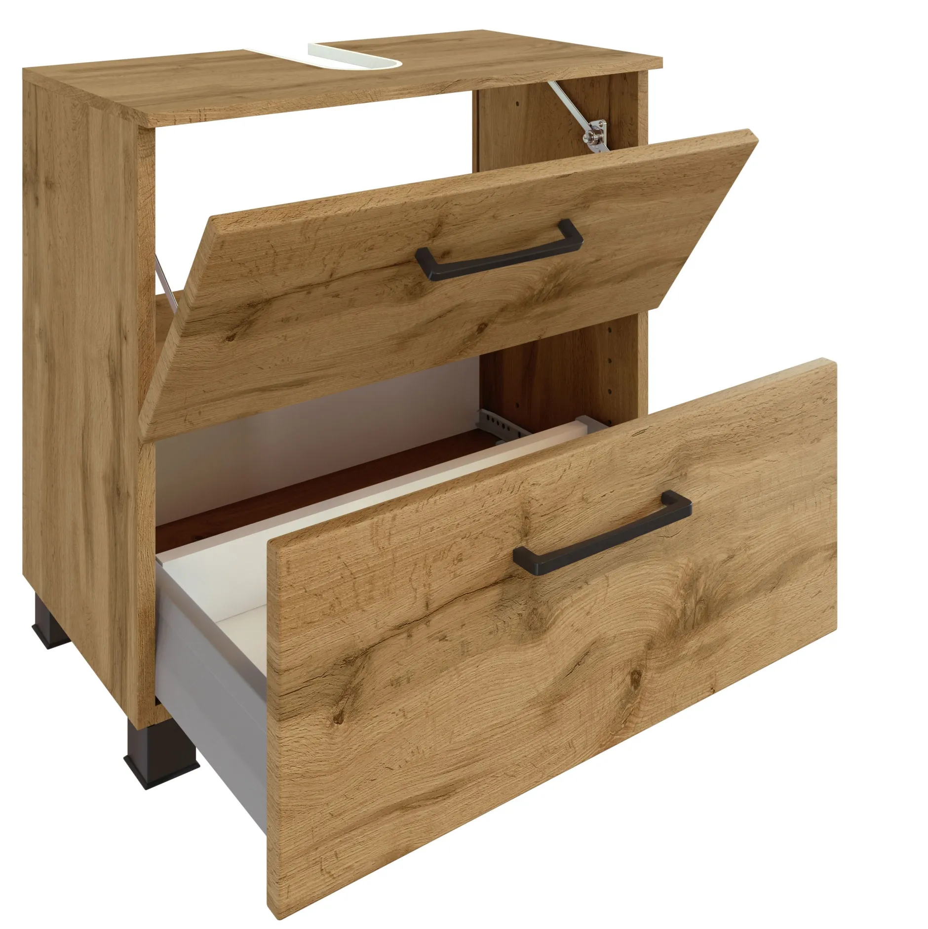 Badezimmerset Manchester | Waschtischschrank, Spiegelschrank, Hängeschrank, Beistellschrank | Wotan Oak Design