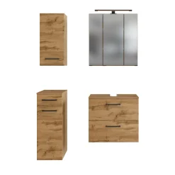 Badezimmerset Manchester | Waschtischschrank, Spiegelschrank, Hängeschrank, Beistellschrank | Wotan Oak Design
