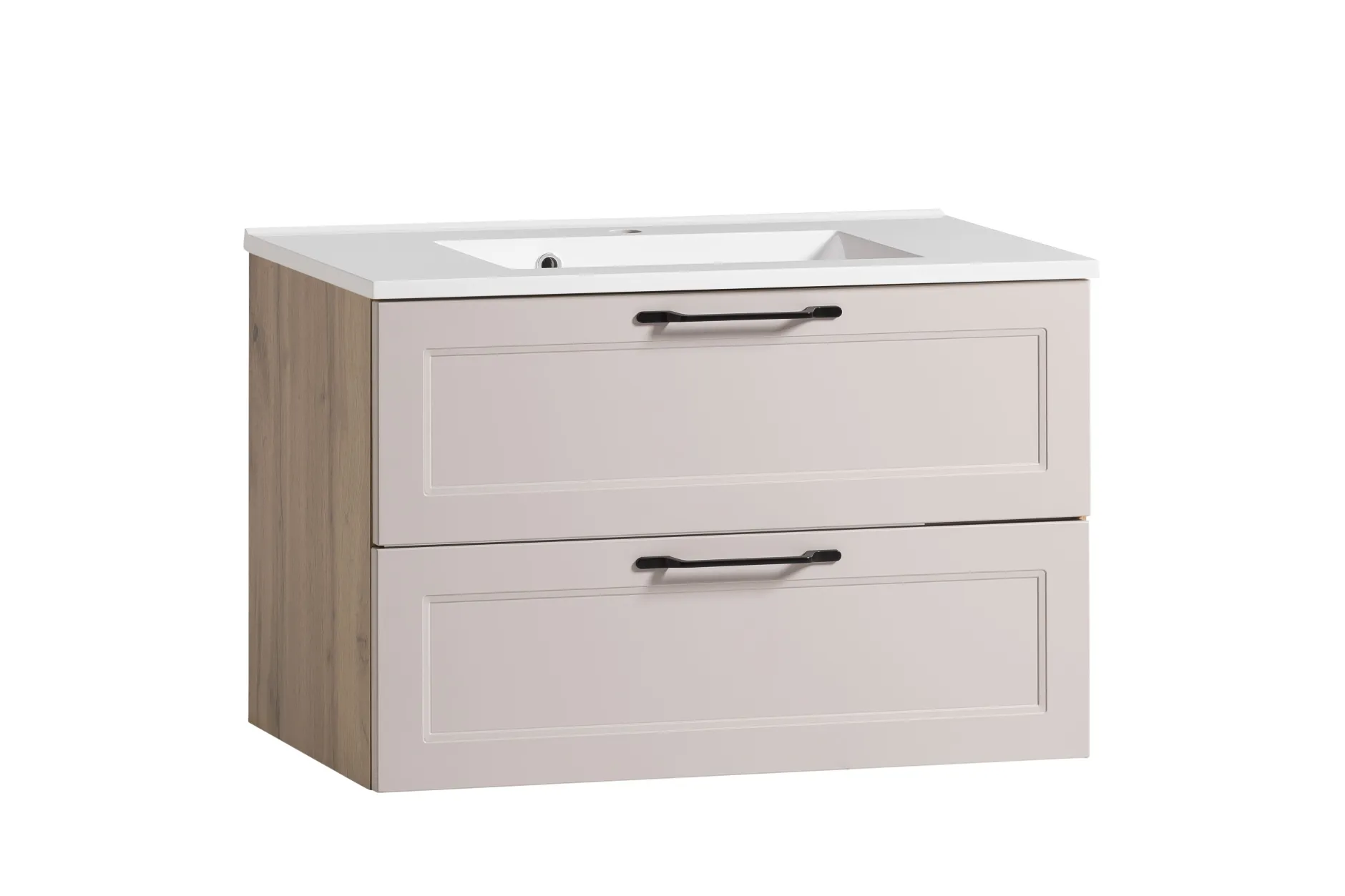 Badezimmerset Meran | Waschbeckenschrank, Spiegelschrank mit Beleuchtung | Farbe Cashmere