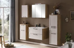 Badezimmerset Meran | Waschbeckenschrank, Spiegelschrank mit Beleuchtung | Farbe Cashmere