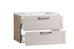 Badezimmerset Meran | Waschbeckenschrank, Spiegelschrank mit Beleuchtung | Farbe Cashmere