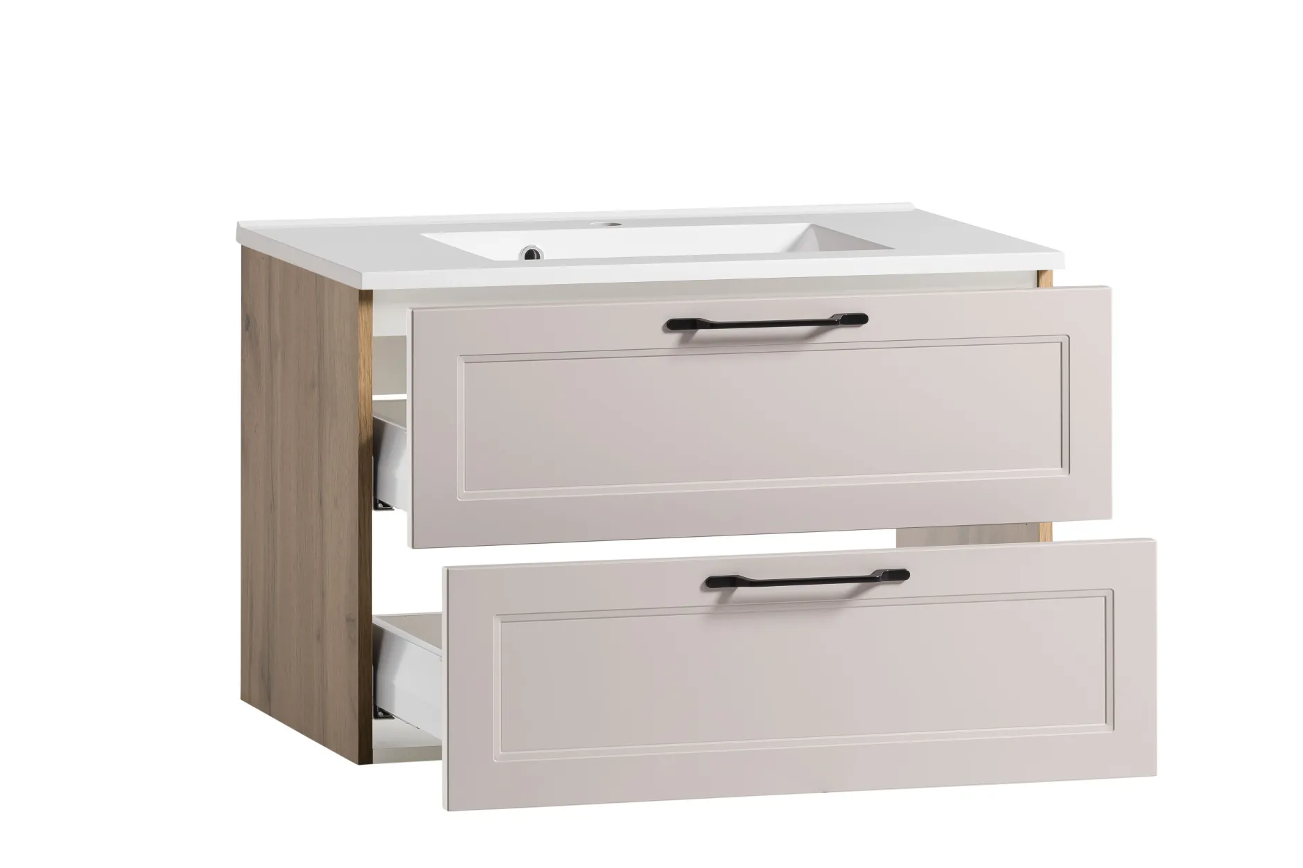 Badezimmerset Meran | Waschbeckenschrank, Spiegelschrank mit Beleuchtung | Farbe Cashmere