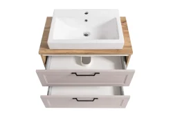 Badezimmerset Meran | Waschbeckenschrank, Spiegelschrank mit Beleuchtung | Farbe Cashmere
