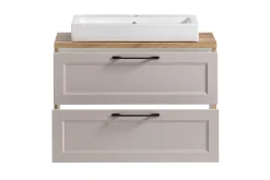 Badezimmerset Meran | Waschbeckenschrank, Spiegelschrank mit Beleuchtung | Farbe Cashmere