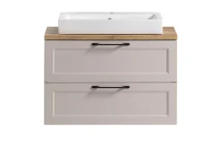 Badezimmerset Meran | Waschbeckenschrank, Spiegelschrank mit Beleuchtung | Farbe Cashmere