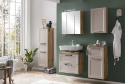 Badezimmerset Meran | Waschtischschrank, Spiegelschrank mit Beleuchtung | Farbe Kaschmir