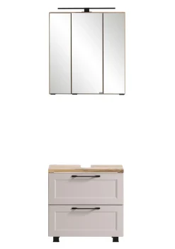 Badezimmerset Meran | Waschtischschrank, Spiegelschrank mit Beleuchtung | Farbe Kaschmir