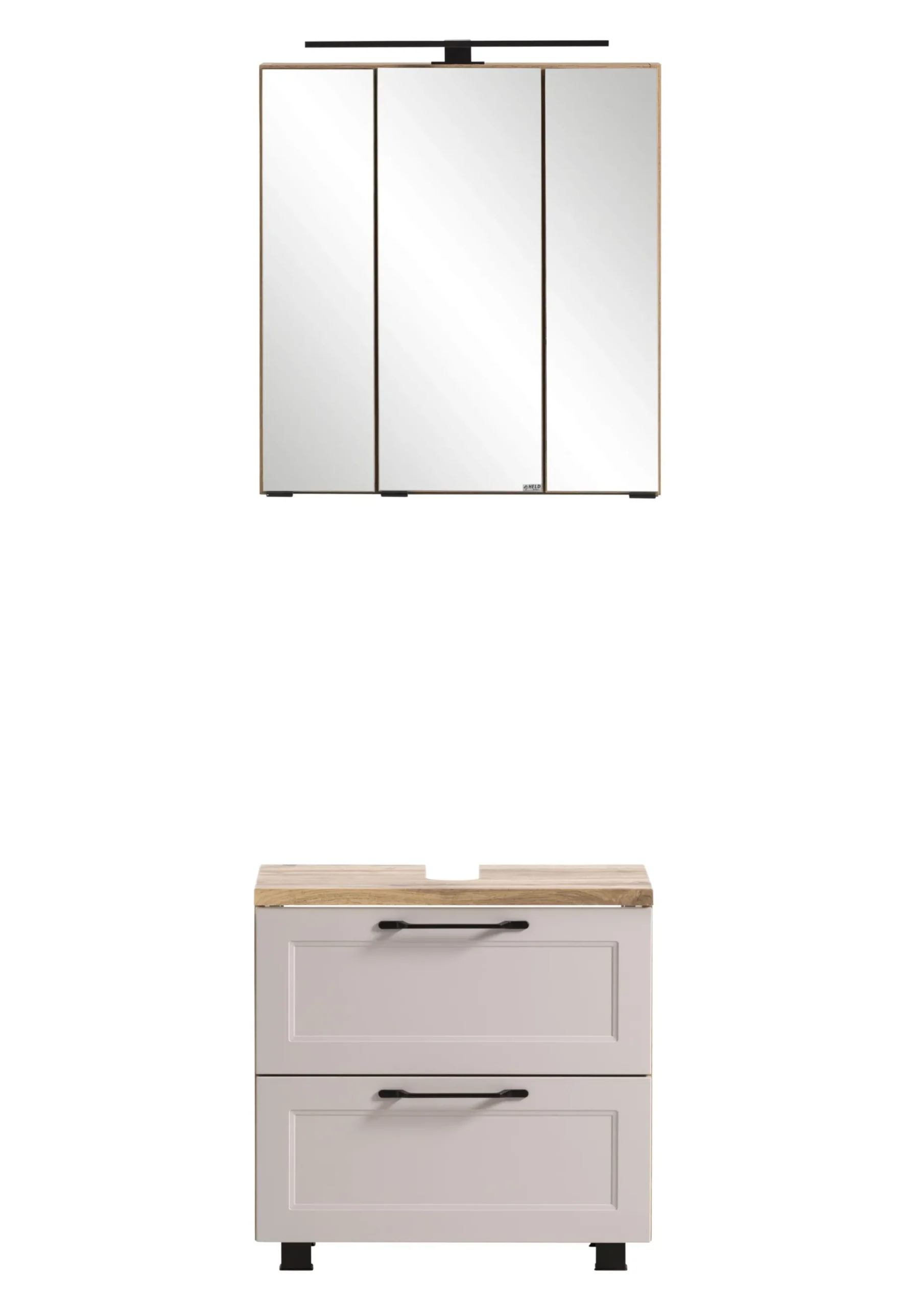 Badezimmerset Meran | Waschtischschrank, Spiegelschrank mit Beleuchtung | Farbe Kaschmir
