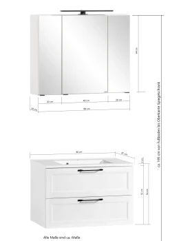 Badezimmerset Meran | Waschtischschrank, Spiegelschrank mit Beleuchtung | Weiß